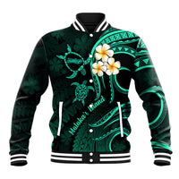 Polynesian Hawaii Baseball Jacket Molokai Islands with Pacific Plumeria Turquoise Vibe LT9 Unisex Turquoise - Polynesian Pride