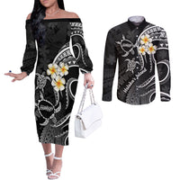 Polynesian Hawaii Couples Off The Shoulder Long Sleeve Dress and Long Sleeve Button Shirts Molokai Islands with Pacific Plumeria White Vibe LT9 White - Polynesian Pride