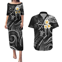 Polynesian Hawaii Couples Puletasi Dress and Hawaiian Shirt Molokai Islands with Pacific Plumeria White Vibe LT9 White - Polynesian Pride
