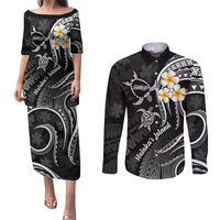 Polynesian Hawaii Couples Puletasi Dress and Long Sleeve Button Shirts Molokai Islands with Pacific Plumeria White Vibe LT9 White - Polynesian Pride