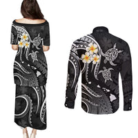Polynesian Hawaii Couples Puletasi Dress and Long Sleeve Button Shirts Molokai Islands with Pacific Plumeria White Vibe LT9 - Polynesian Pride