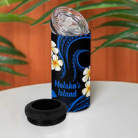 Hawaii Molokaʻi Islands Pacific Plumeria 4 in 1 Can Cooler Tumbler Blue Polynesian Tattoo