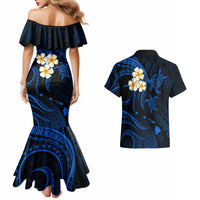 Hawaii Couples Mermaid Dress And Hawaiian Shirt Lanai Islands Polynesian Sunset Plumeria Blue Vibe LT9 - Polynesian Pride