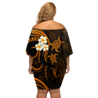 Hawaii Off Shoulder Short Dress Lanai Islands Polynesian Sunset Plumeria Gold Vibe LT9 - Polynesian Pride