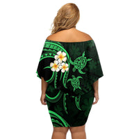 Hawaii Off Shoulder Short Dress Lanai Islands Polynesian Sunset Plumeria Green Vibe LT9 - Polynesian Pride