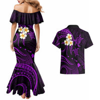 Polynesian Hawaii Couples Mermaid Dress And Hawaiian Shirt Lanai Islands with Pacific Plumeria Purple Vibe LT9 - Polynesian Pride