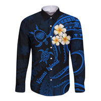 Hawaii Long Sleeve Button Shirt Kauai Islands Polynesian Sunset Plumeria LT9 Unisex Blue - Polynesian Pride