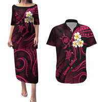 Hawaii Couples Puletasi Dress and Hawaiian Shirt Kauai Islands Polynesian Sunset Plumeria Pink Vibe LT9 Pink - Polynesian Pride