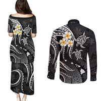 Polynesian Hawaii Couples Puletasi Dress and Long Sleeve Button Shirts Kauai Islands with Pacific Plumeria White Vibe LT9 - Polynesian Pride