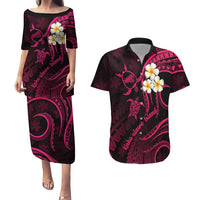 Hawaii Couples Puletasi Dress and Hawaiian Shirt Kahoolawe Islands Polynesian Sunset Plumeria Pink Vibe LT9 Pink - Polynesian Pride