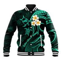 Polynesian Hawaii Baseball Jacket Kahoolawe Islands with Pacific Plumeria Turquoise Vibe LT9 Unisex Turquoise - Polynesian Pride