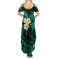 Polynesian Hawaii Summer Maxi Dress Kahoolawe Islands with Pacific Plumeria Turquoise Vibe LT9 - Polynesian Pride