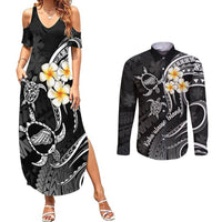 Polynesian Hawaii Couples Summer Maxi Dress and Long Sleeve Button Shirts Kahoolawe Islands with Pacific Plumeria White Vibe LT9 White - Polynesian Pride