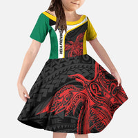 Personalised PNG Hela Province Family Matching Off The Shoulder Long Sleeve Dress and Hawaiian Shirt Bird of Paradise Tattoo Flag Motif LT9 Daughter's Dress Yellow - Polynesian Pride