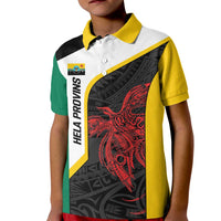 Personalised PNG Hela Province Kid Polo Shirt Bird of Paradise Tattoo Flag Motif - Polynesian Pride