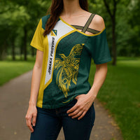 Personalised PNG Jiwaka Province Cross Shoulder Shirt Bird of Paradise Tattoo Flag Motif - Polynesian Pride