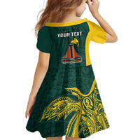 Personalised PNG Jiwaka Province Family Matching Off The Shoulder Long Sleeve Dress and Hawaiian Shirt Bird of Paradise Tattoo Flag Motif LT9 - Polynesian Pride