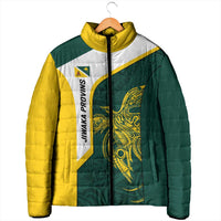 Personalised PNG Jiwaka Province Padded Jacket Bird of Paradise Tattoo Flag Motif - Polynesian Pride