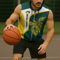 Personalised PNG Jiwaka Province Sleeveless Zip Hoodie Bird of Paradise Tattoo Flag Motif - Polynesian Pride