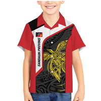 Personalised PNG Sandaun Province Family Matching Mermaid Dress and Hawaiian Shirt Bird of Paradise Tattoo Flag Motif LT9 Son's Shirt Red - Polynesian Pride