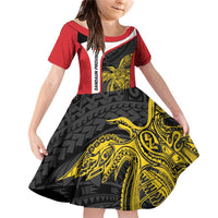 Personalised PNG Sandaun Province Family Matching Off Shoulder Short Dress and Hawaiian Shirt Bird of Paradise Tattoo Flag Motif - Polynesian Pride