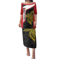 Personalised PNG Sandaun Province Family Matching Puletasi and Hawaiian Shirt Bird of Paradise Tattoo Flag Motif LT9 Mom's Dress Red - Polynesian Pride
