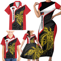 Personalised PNG Sandaun Province Family Matching Short Sleeve Bodycon Dress and Hawaiian Shirt Bird of Paradise Tattoo Flag Motif LT9 - Polynesian Pride