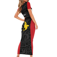 Personalised PNG Sandaun Province Family Matching Short Sleeve Bodycon Dress and Hawaiian Shirt Bird of Paradise Tattoo Flag Motif LT9 - Polynesian Pride