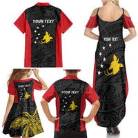 Personalised PNG Sandaun Province Family Matching Summer Maxi Dress and Hawaiian Shirt Bird of Paradise Tattoo Flag Motif - Polynesian Pride