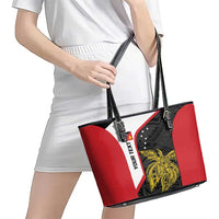 Personalised PNG Sandaun Province Leather Tote Bag Bird of Paradise Tattoo Flag Motif - Polynesian Pride