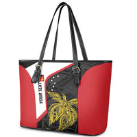 Personalised PNG Sandaun Province Leather Tote Bag Bird of Paradise Tattoo Flag Motif - Polynesian Pride