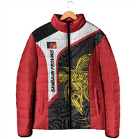 Personalised PNG Sandaun Province Padded Jacket Bird of Paradise Tattoo Flag Motif - Polynesian Pride