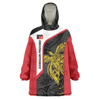 Personalised PNG Sandaun Province Wearable Blanket Hoodie Bird of Paradise Tattoo Flag Motif LT9 One Size Red - Polynesian Pride