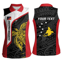 Personalised PNG Sandaun Province Women Sleeveless Polo Shirt Bird of Paradise Tattoo Flag Motif - Polynesian Pride