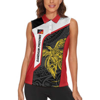 Personalised PNG Sandaun Province Women Sleeveless Polo Shirt Bird of Paradise Tattoo Flag Motif - Polynesian Pride