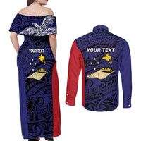 Personalised PNG West New Britain Province Couples Matching Off Shoulder Maxi Dress and Long Sleeve Button Shirt Bird of Paradise Tattoo Flag Motif LT9 - Polynesian Pride