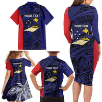 Personalised PNG West New Britain Province Family Matching Long Sleeve Bodycon Dress and Hawaiian Shirt Bird of Paradise Tattoo Flag Motif LT9 - Polynesian Pride