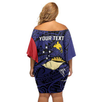Personalised PNG West New Britain Province Family Matching Off Shoulder Short Dress and Hawaiian Shirt Bird of Paradise Tattoo Flag Motif - Polynesian Pride