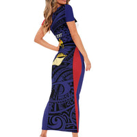 Personalised PNG West New Britain Province Family Matching Short Sleeve Bodycon Dress and Hawaiian Shirt Bird of Paradise Tattoo Flag Motif LT9 - Polynesian Pride