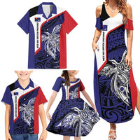Personalised PNG West New Britain Province Family Matching Summer Maxi Dress and Hawaiian Shirt Bird of Paradise Tattoo Flag Motif - Polynesian Pride