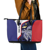 Personalised PNG West New Britain Province Leather Tote Bag Bird of Paradise Tattoo Flag Motif - Polynesian Pride