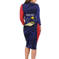 Personalised PNG West New Britain Province Long Sleeve Bodycon Dress Bird of Paradise Tattoo Flag Motif - Polynesian Pride