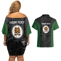Personalised PNG Western Highlands Province Couples Matching Off Shoulder Short Dress and Hawaiian Shirt Bird of Paradise Tattoo Flag Motif LT9 - Polynesian Pride