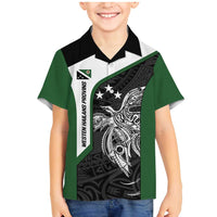 Personalised PNG Western Highlands Province Family Matching Mermaid Dress and Hawaiian Shirt Bird of Paradise Tattoo Flag Motif LT9 Son's Shirt Green - Polynesian Pride