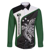 Personalised PNG Western Highlands Province Family Matching Off The Shoulder Long Sleeve Dress and Hawaiian Shirt Bird of Paradise Tattoo Flag Motif LT9 Dad's Shirt - Long Sleeve Green - Polynesian Pride