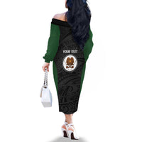 Personalised PNG Western Highlands Province Family Matching Off The Shoulder Long Sleeve Dress and Hawaiian Shirt Bird of Paradise Tattoo Flag Motif LT9 - Polynesian Pride