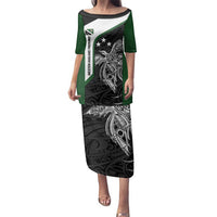 Personalised PNG Western Highlands Province Family Matching Puletasi and Hawaiian Shirt Bird of Paradise Tattoo Flag Motif LT9 Mom's Dress Green - Polynesian Pride