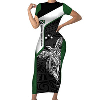 Personalised PNG Western Highlands Province Family Matching Short Sleeve Bodycon Dress and Hawaiian Shirt Bird of Paradise Tattoo Flag Motif LT9 Mom's Dress Green - Polynesian Pride