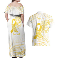 Be Bold Go Gold Polyneisan Ribbon Childhood Personalised Couples Matching Off Shoulder Maxi Dress and Hawaiian Shirt