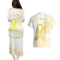 Be Bold Go Gold Polyneisan Ribbon Childhood Personalised Couples Matching Puletasi and Hawaiian Shirt LT9 - Polynesian Pride